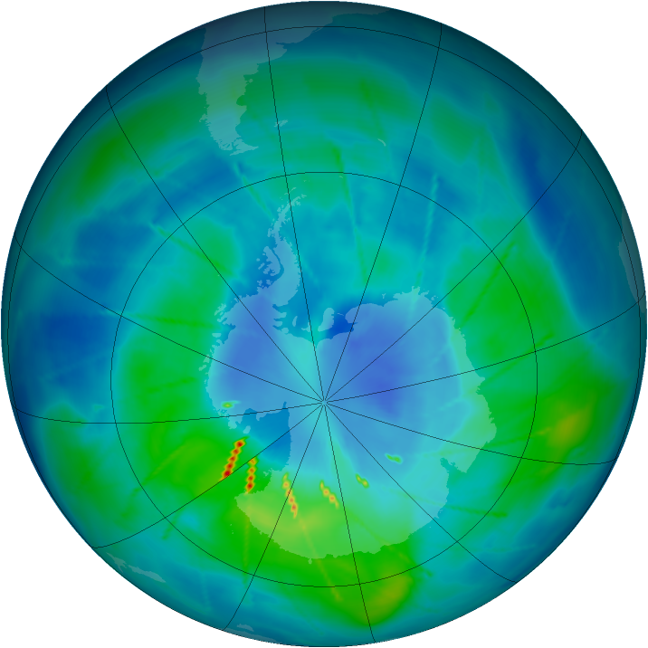 Antarctic ozone map for 18 March 2010